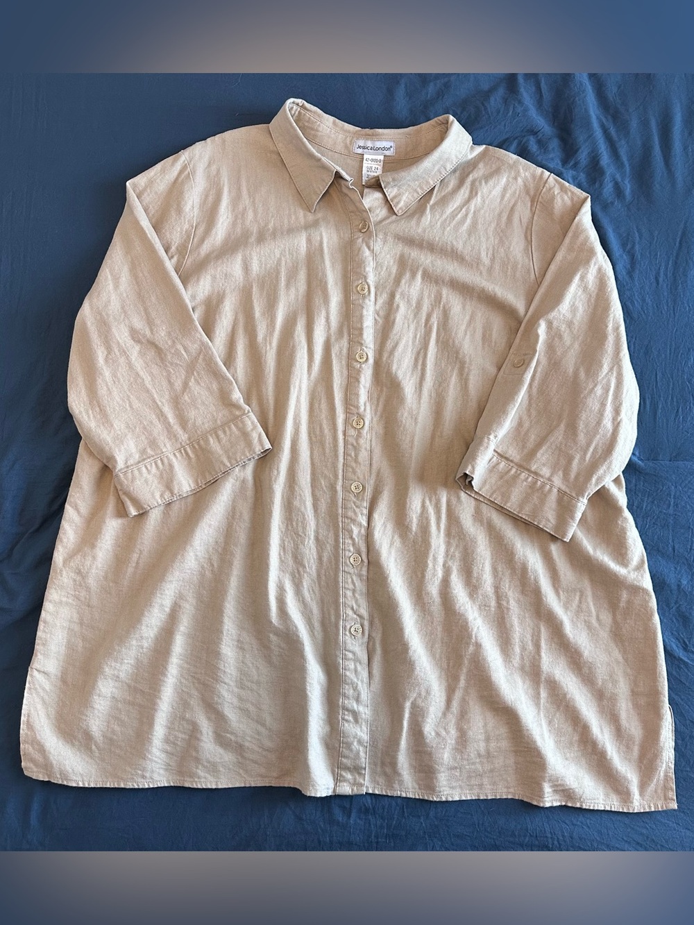 Jessica London Tab Button-Down Linen Blend Shirt - Easy Weekend Layer Size 24